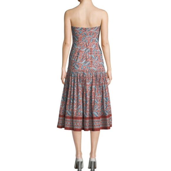 Veronica Beard 'Fiore' Strapless Linen-Blend Midi-Dress, Clay Multi - Picture 2 of 7